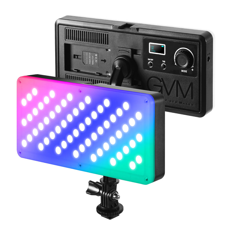 GVM RGB20W On-Camera RGB & Bi-color LED Video Light 2-Light Kit Set with Bluetooth App Control & Power Supplies