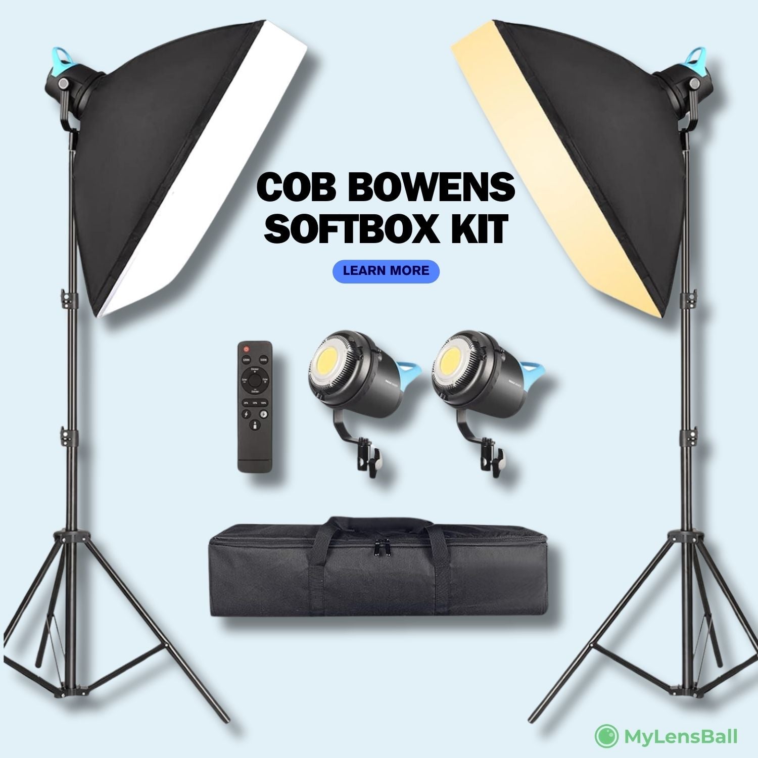 ProFlex Twin 80W Softbox Lighting Kit: Bi-Colour Dimmable LED COB Studio Lights, Bowens Mount, Remote - mylensball.com.au