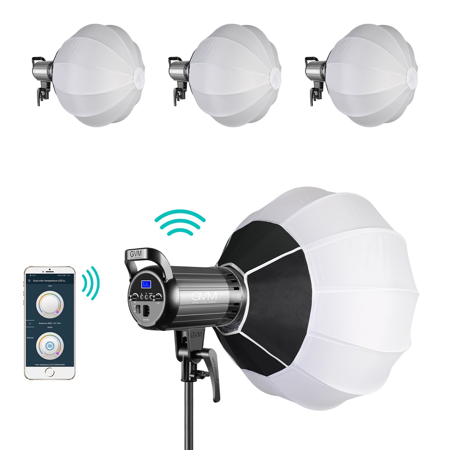 GVM-G100W 90W High Power LED Spotlight Bi-Color Studio Lighting Kit with Lantern Softbox - mylensball.com.au