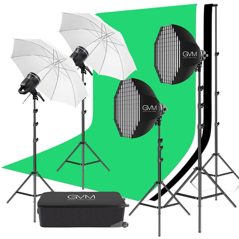 GVM P80S-4 LED 4 Studio Light Kit with Umbrellas, Softboxes, and Backdrops - mylensball.com.au