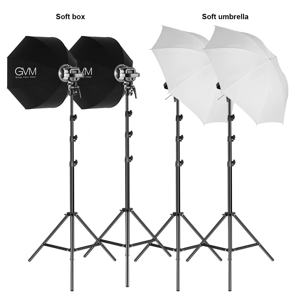 GVM P80S-4 LED 4 Studio Light Kit with Umbrellas, Softboxes, and Backdrops - mylensball.com.au