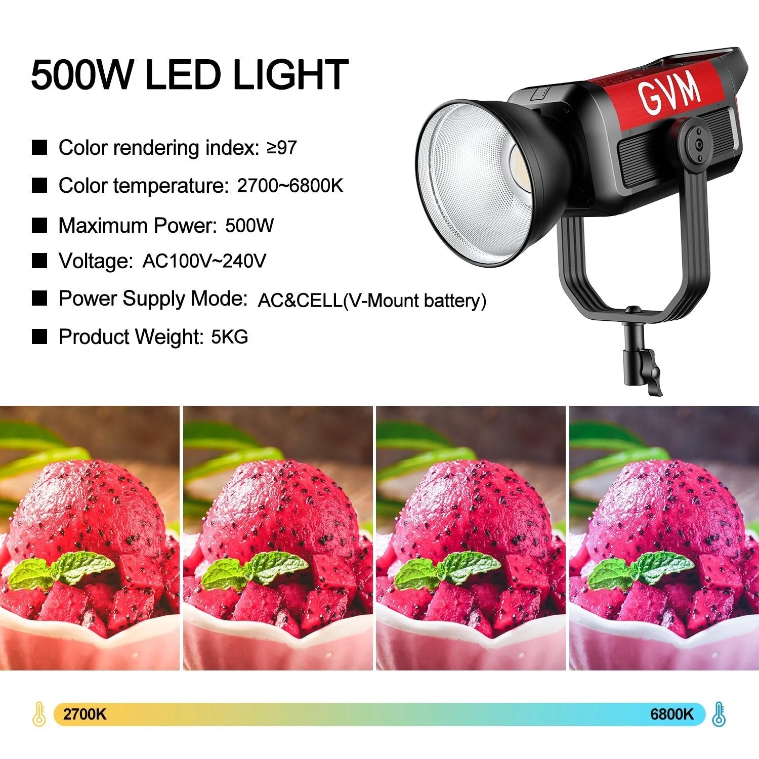 GVM-PRO-SD500B COB - Bi-Color LED Monolight - mylensball.com.au