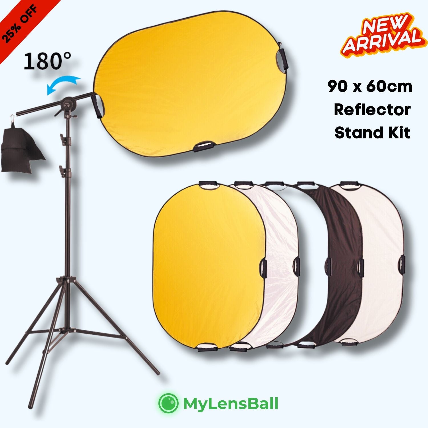 Pro 5 In 1 Light Reflector(Photography Diffuser Kit) - mylensball.com.au