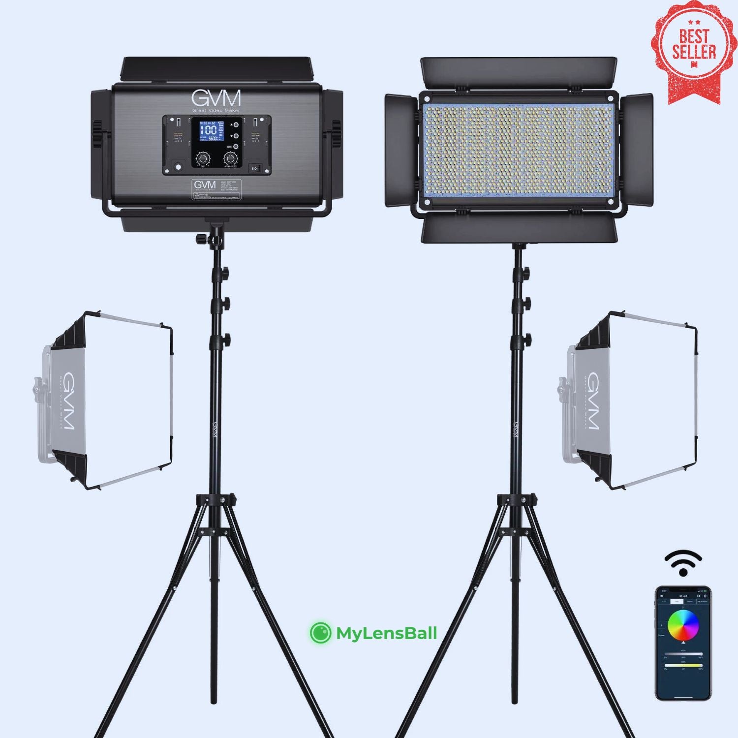 GVM 1500D-RGB LED Studio Video Light Kit - mylensball.com.au- Twin Softbox Lighting Kit